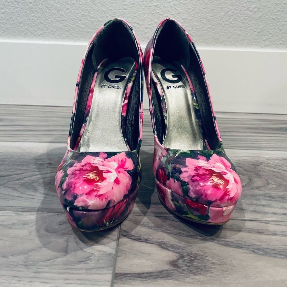 Guess Pink and Green Floral Heels
